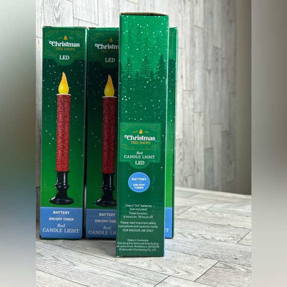 Christmas Tree Shop LED Battery On/Off Timer Red Candle Light 4pk New - Picture 3 of 4